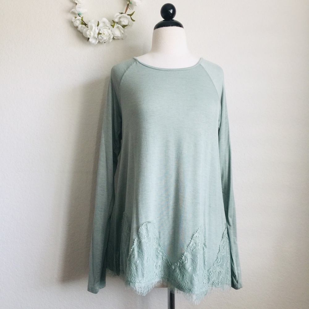 Rewind Green Lace Knit Top